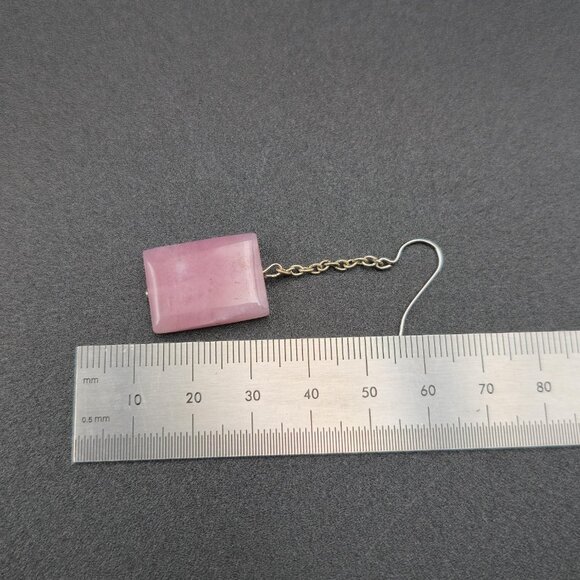 Silver Plated Rose Quartz Stone Chain Dangle Earrings A6269 - Picture 4 of 5